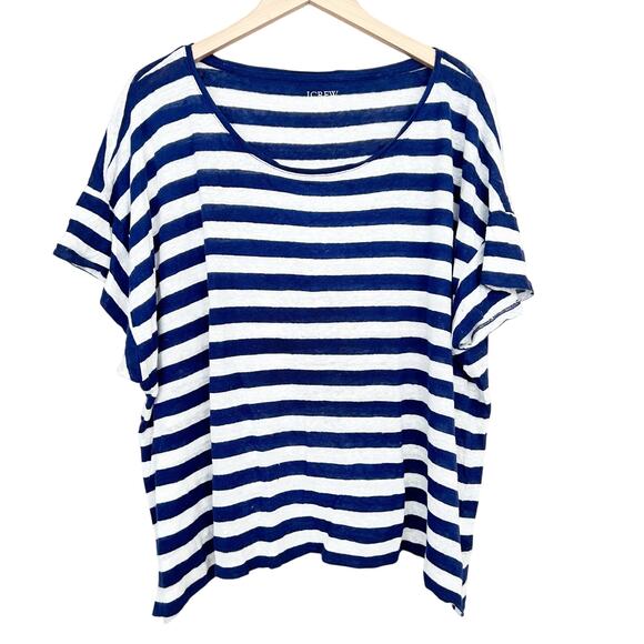J. Crew Blue White Striped Linen Short Sleeve T Shirt Sz 3X - Picture 1 of 4